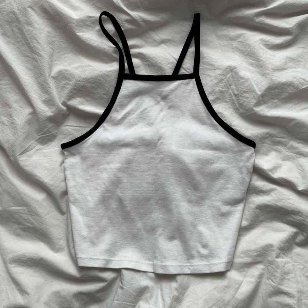 white halter top with black lining